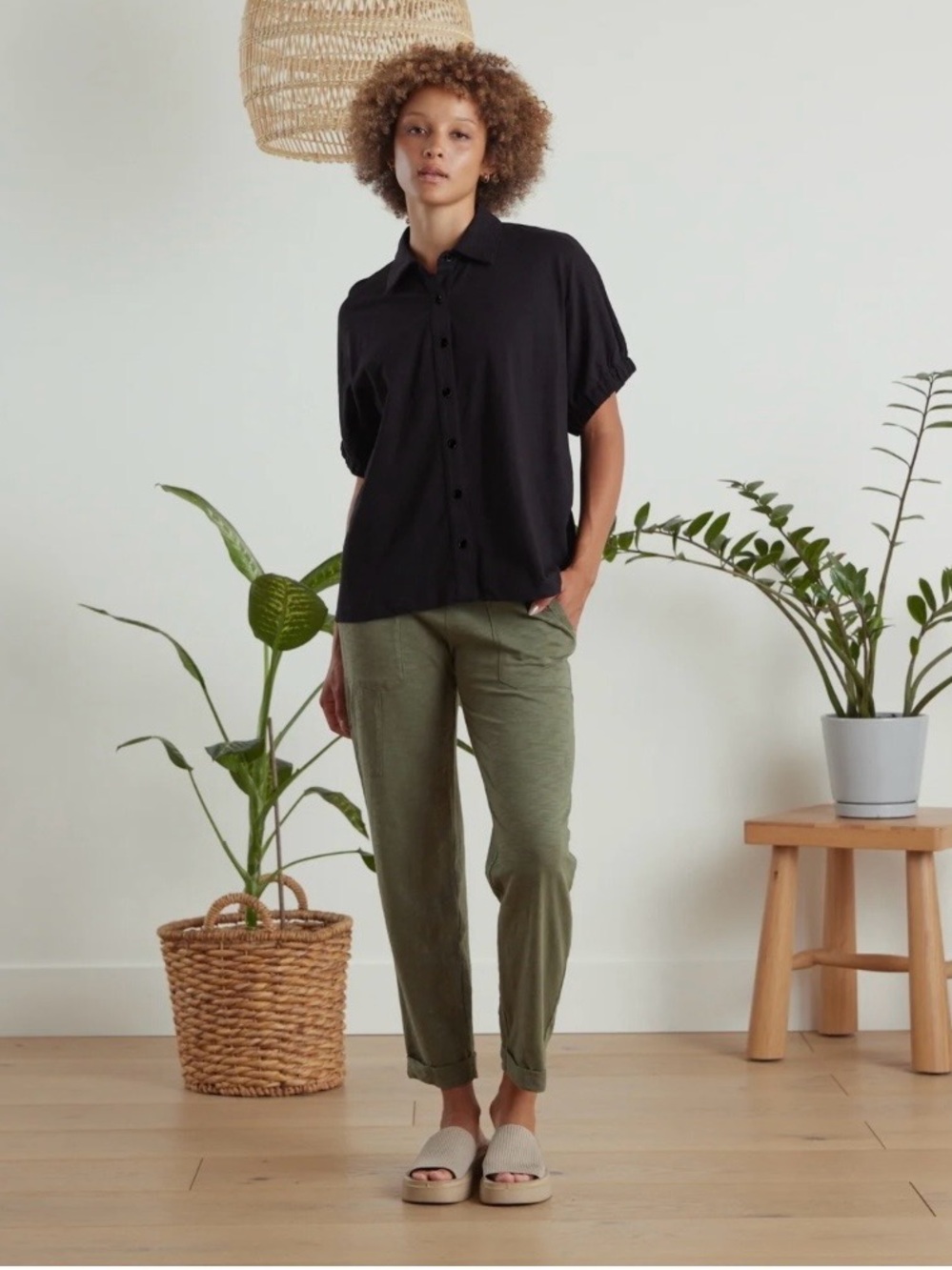 Known Supply Alora Top Black Button-Down Shirt for Women Size L Boxy Fit NWOT